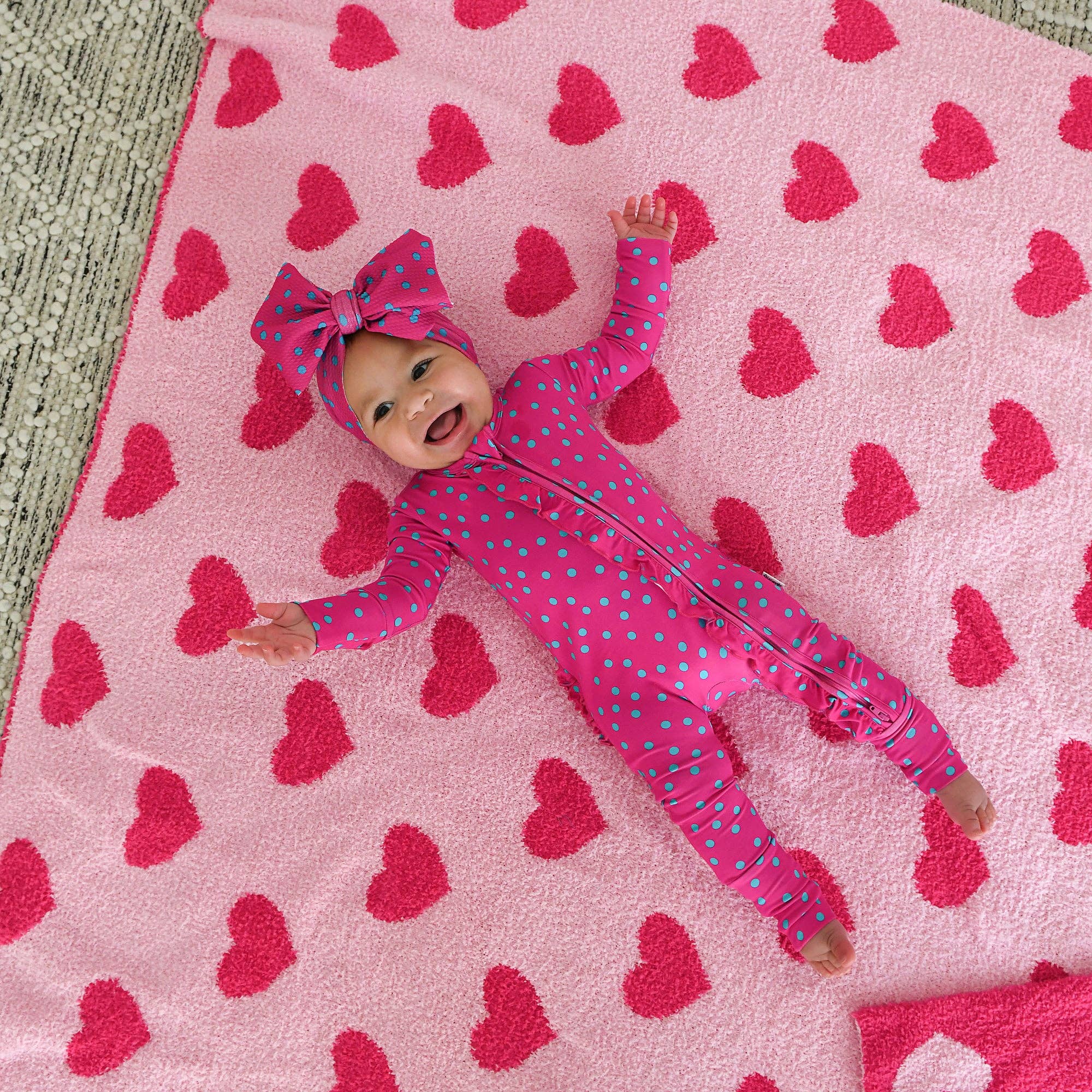 Evelyn Dot Ruffle Zip Bamboo Valentines Day Baby Outfit Dot