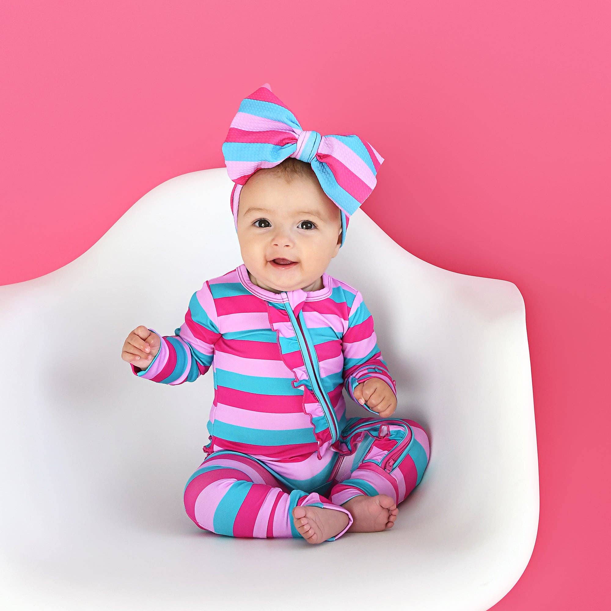 Maddie Stripe Ruffle Zip Bamboo Valentines Day
