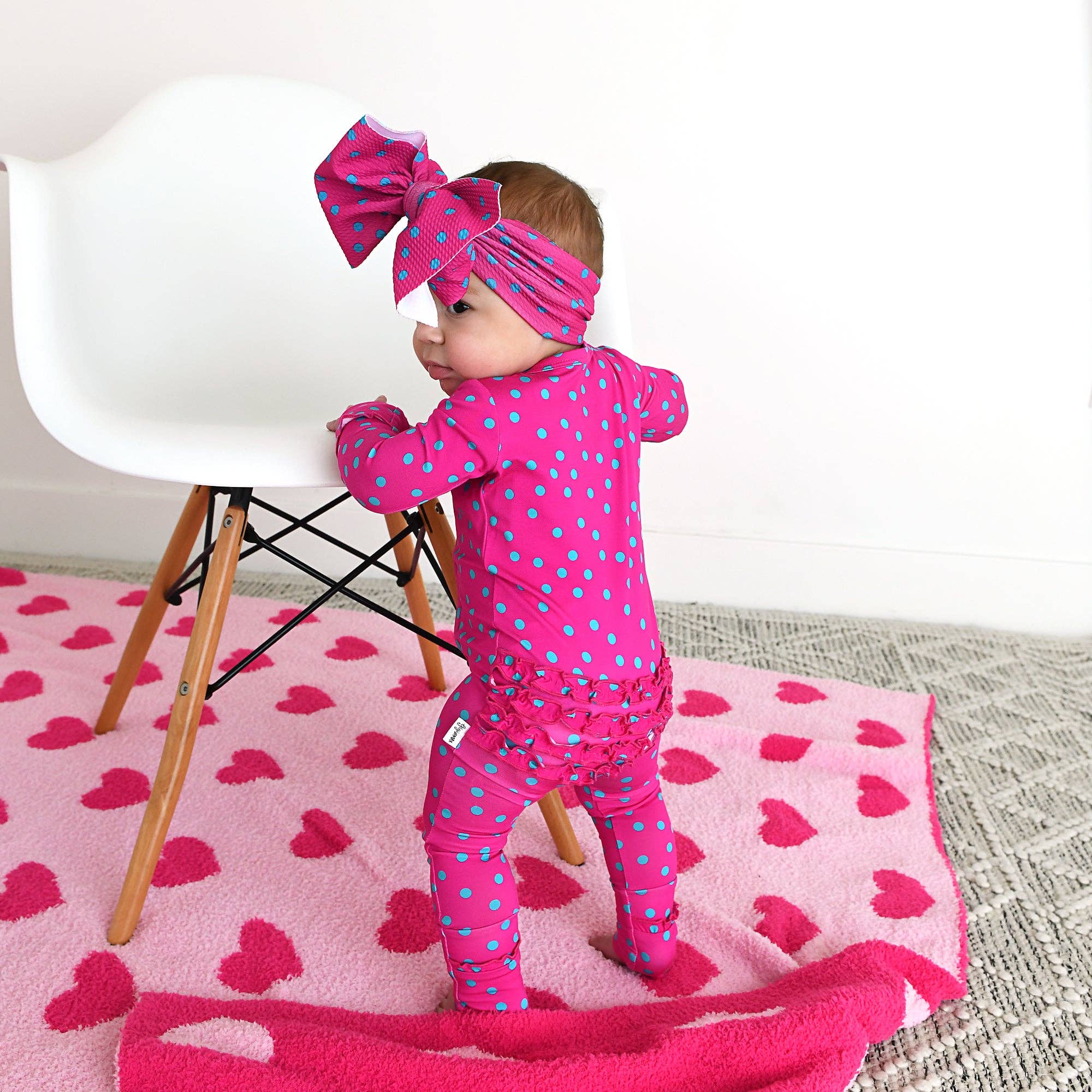 Evelyn Dot Ruffle Zip Bamboo Valentines Day Baby Outfit Dot