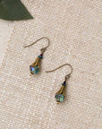 Crisp Autumn Faceted Crystal Dangle With Antique Brass Flower Beadcap Simple Earrings
