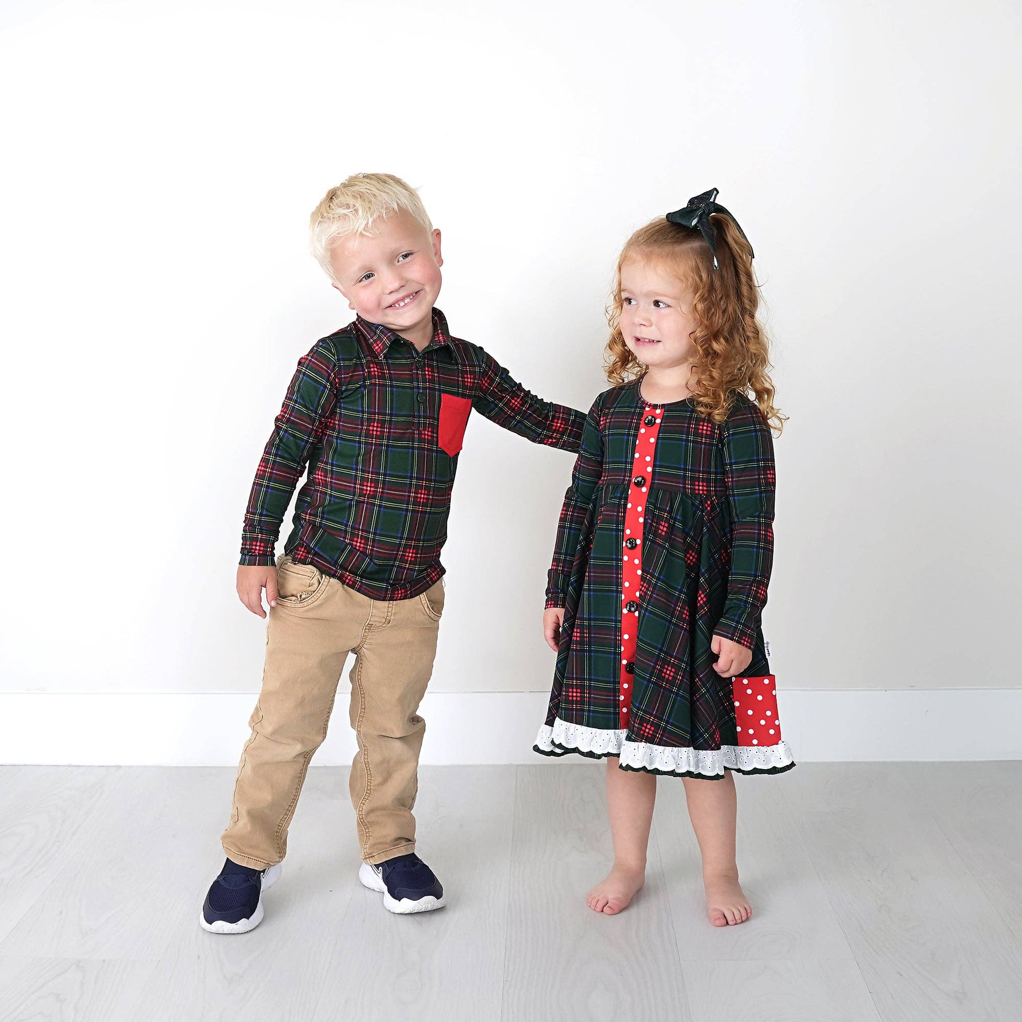 Kane Tartan &amp; Ruby Dot Button Dress Christmas Tartan
