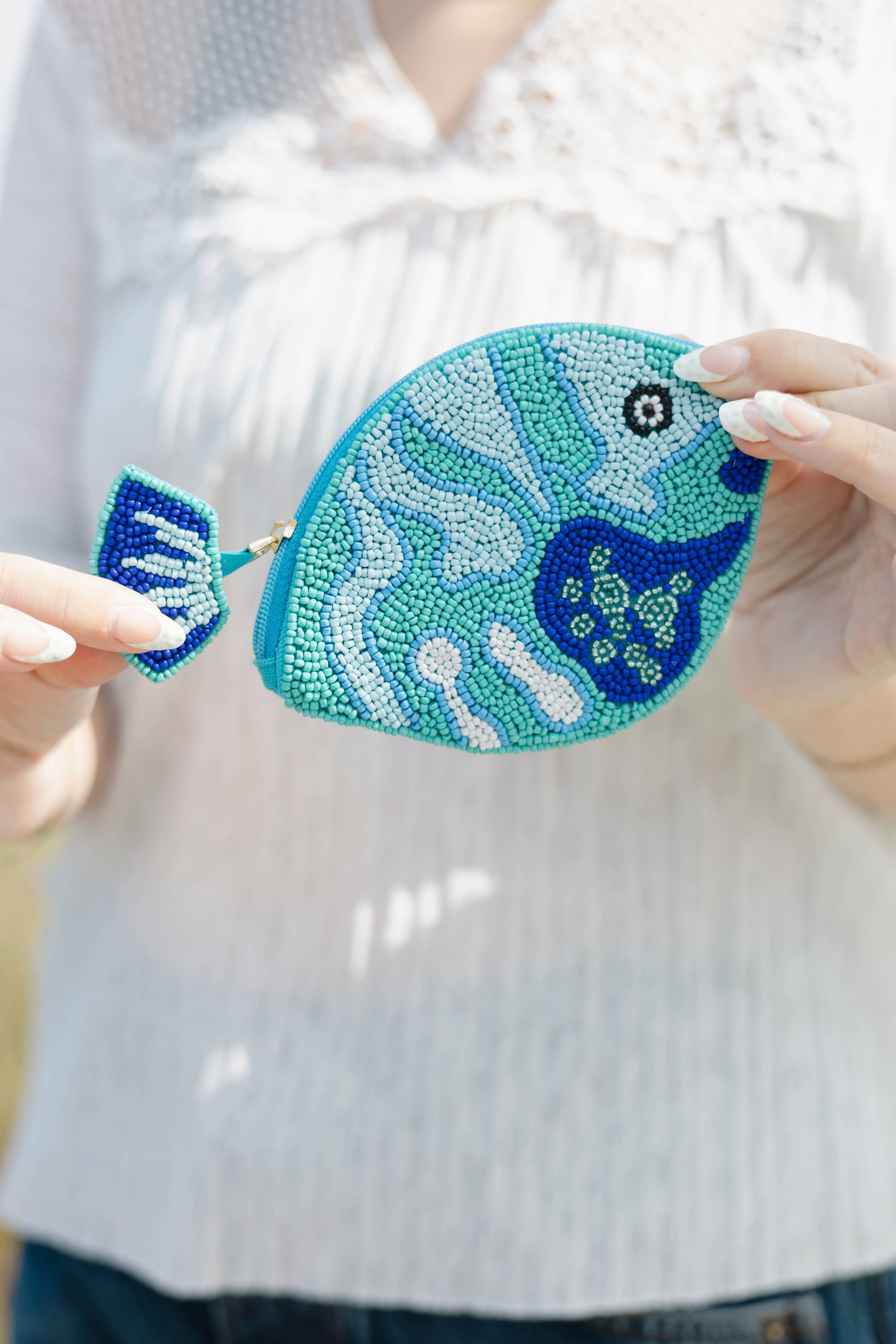 Beaded Blue Fish Coin Purse