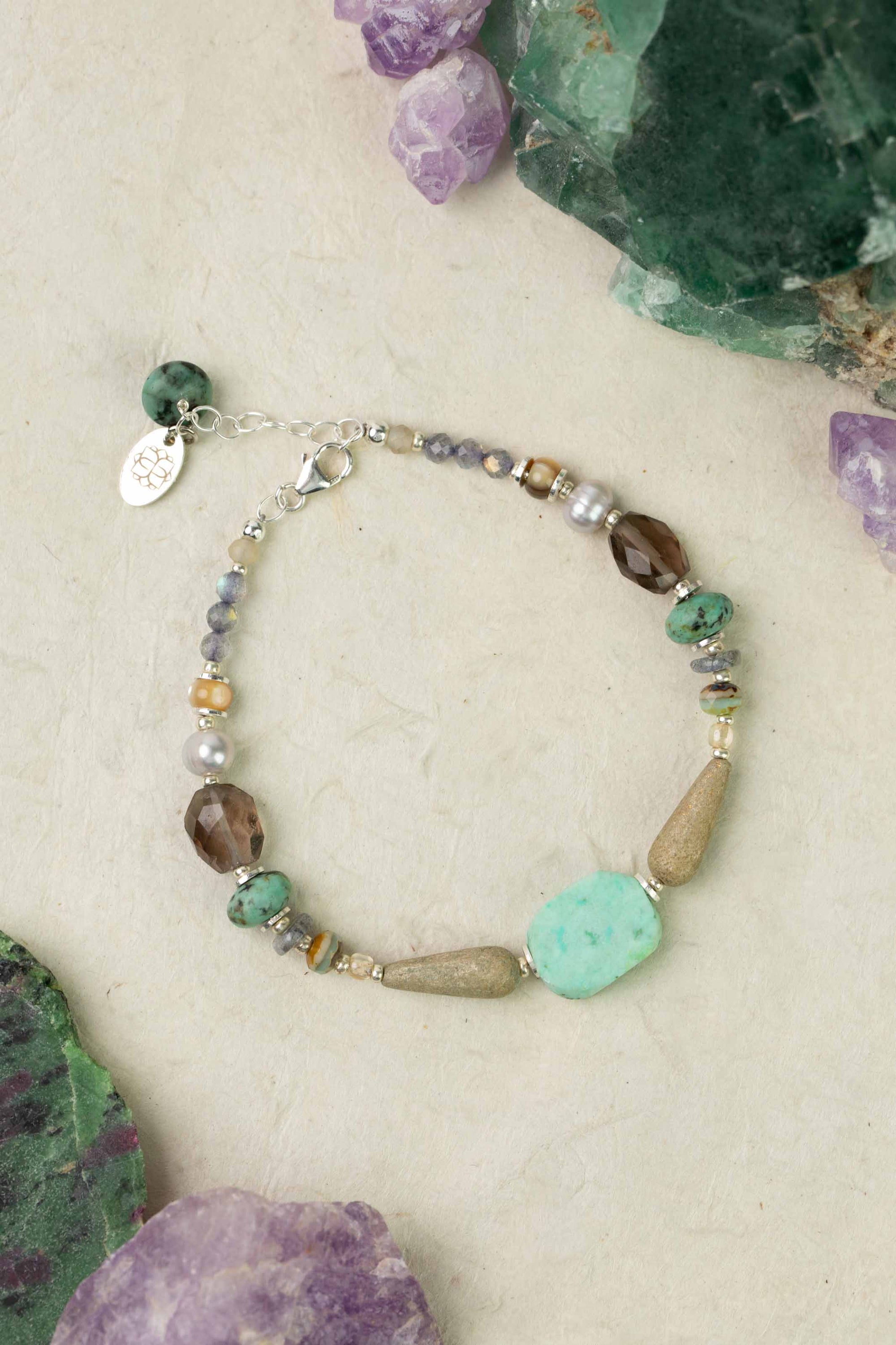 Turquoise, Czech Glass and Pearl Bracelet