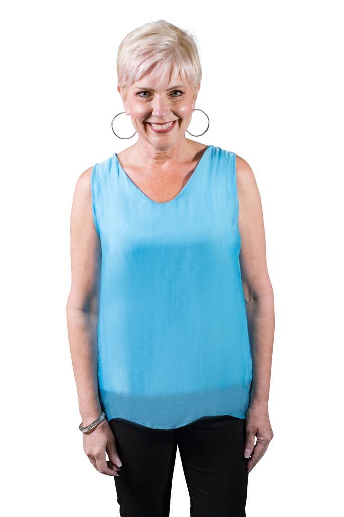 Tina Stephens Made In Italy Dina Silk V-Neck Tank