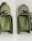 Chanel Calfskin Chevron Quilted Medium Boy Flap Light Green Bag