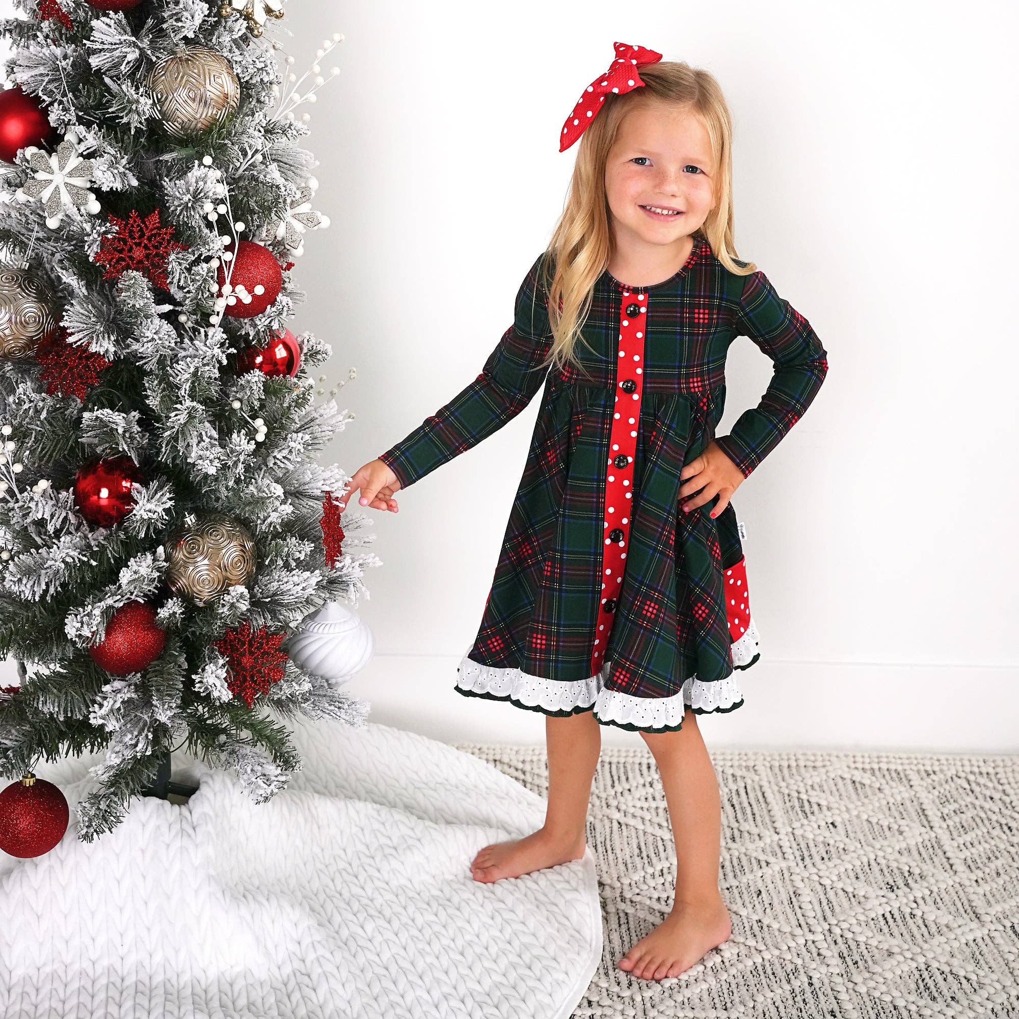 Kane Tartan &amp; Ruby Dot Button Dress Christmas Tartan