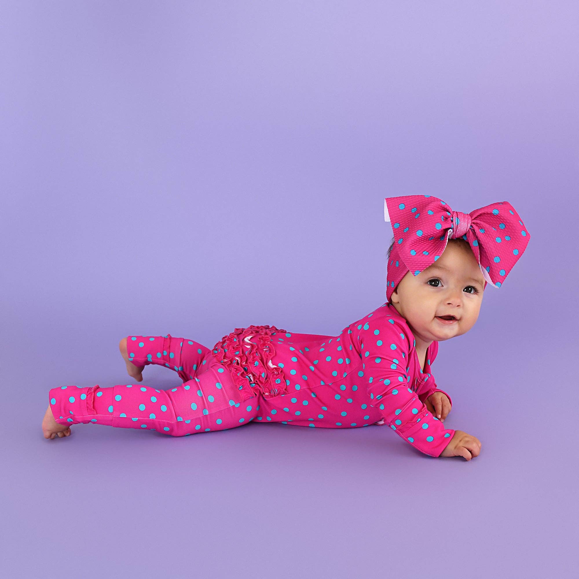 Evelyn Dot Ruffle Zip Bamboo Valentines Day Baby Outfit Dot
