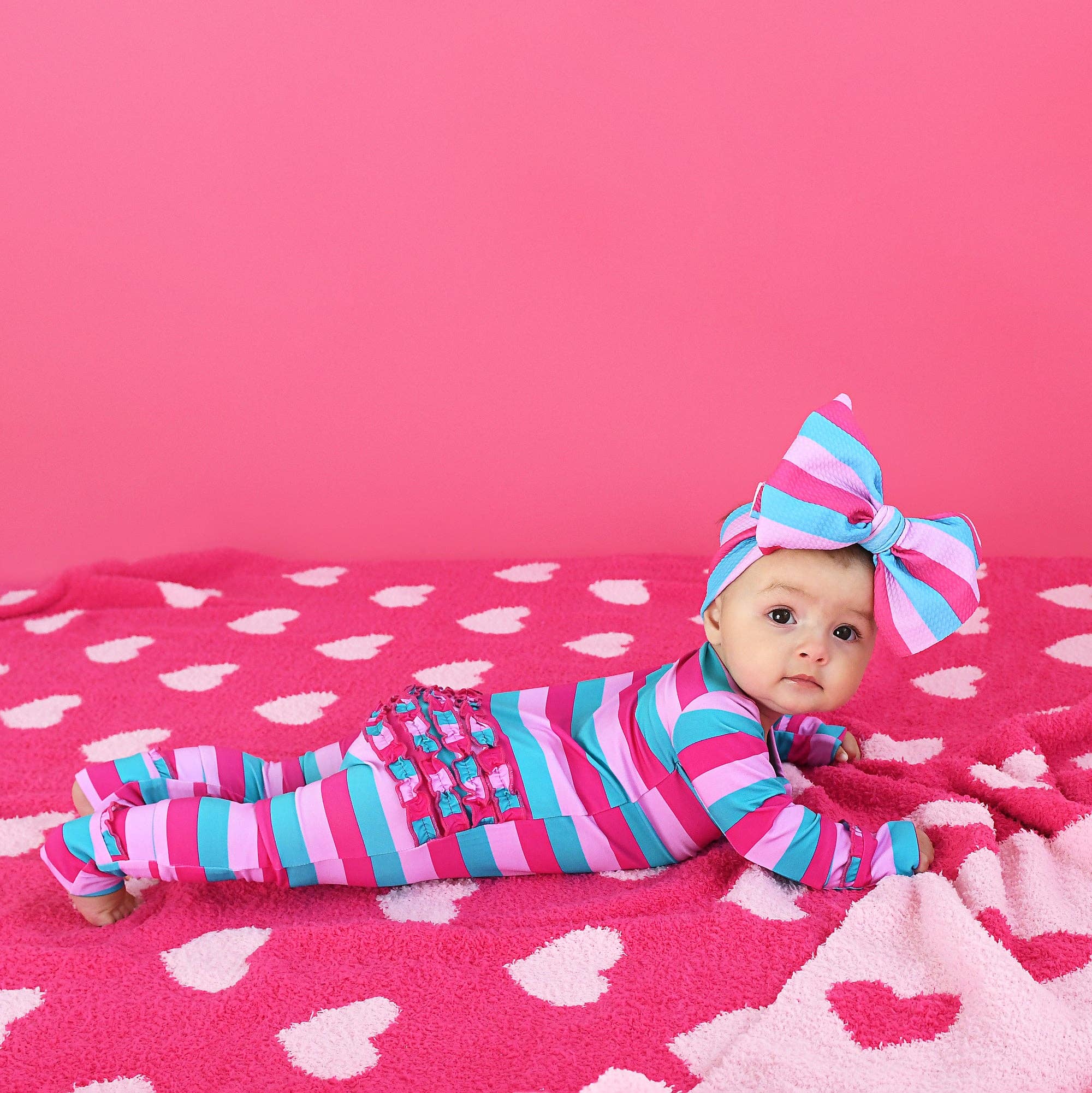 Maddie Stripe Ruffle Zip Bamboo Valentines Day