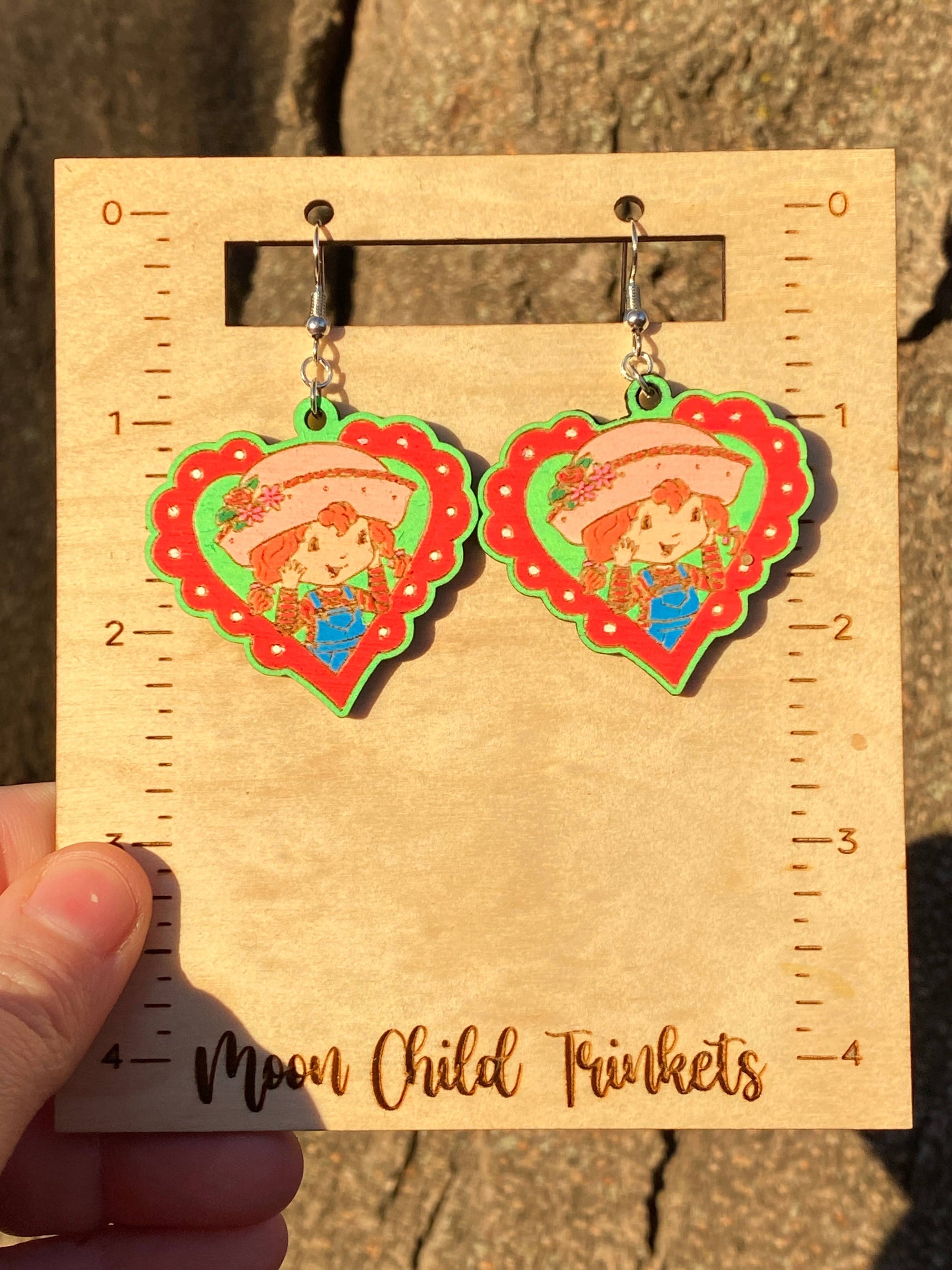 Strawberry Shortcake Hand Painted Wood Dangle Earrings