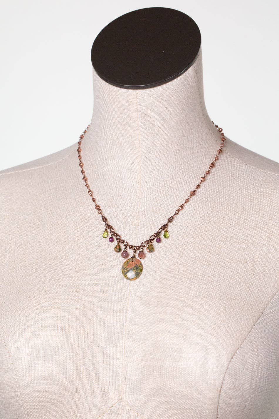 Peridot, Ruby and Unakite Necklace