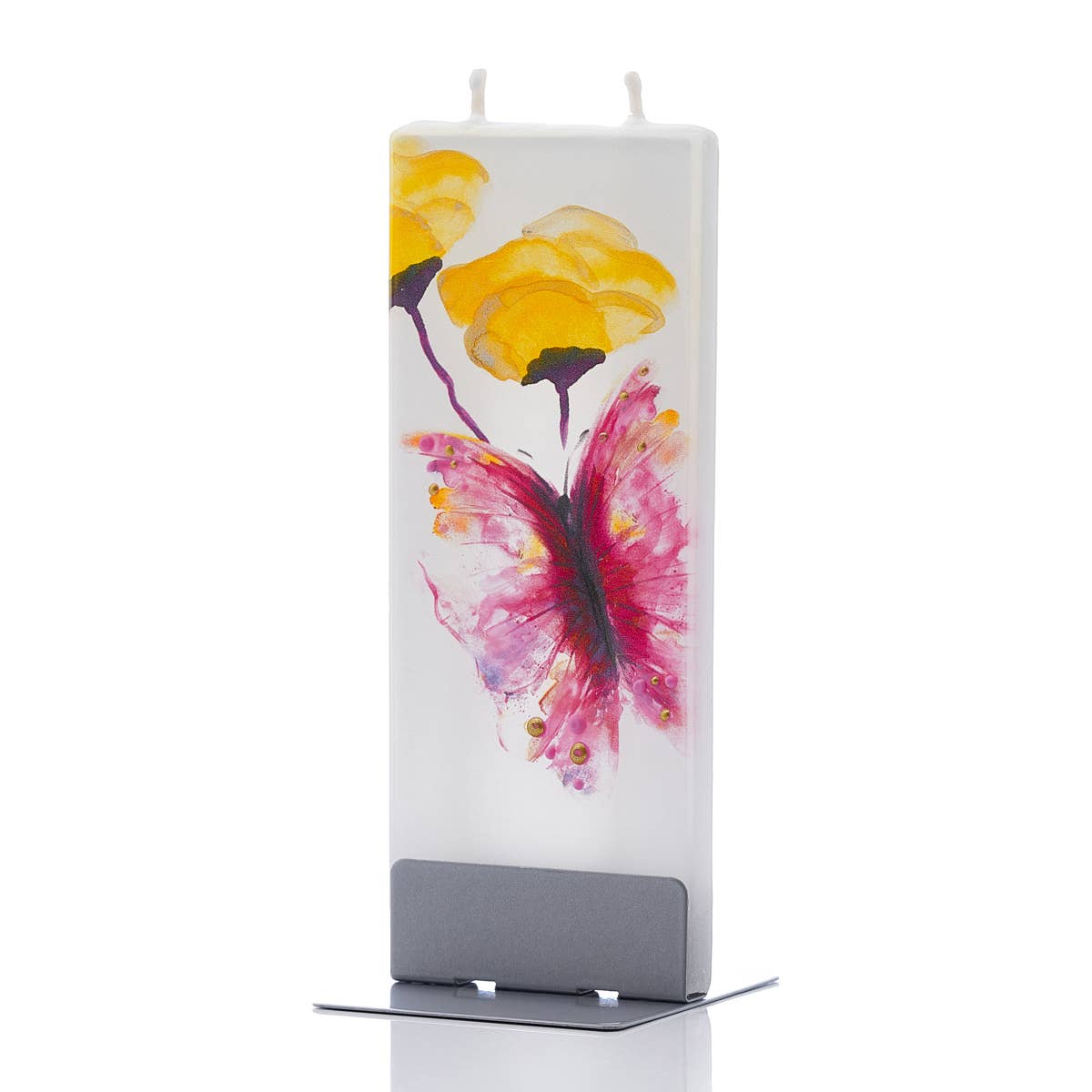 Flat Handmade Candle-Pink Butterfly with Red Poppy Flower