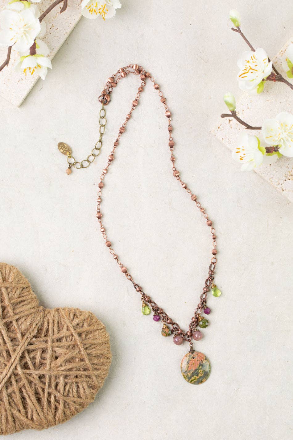 Peridot, Ruby and Unakite Necklace
