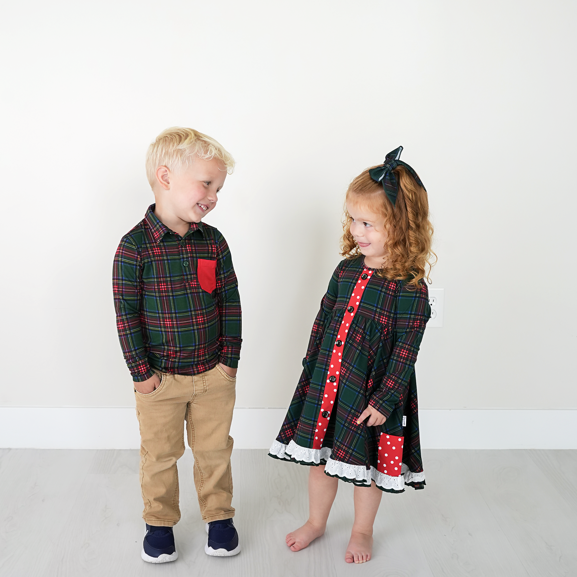 Kane Tartan &amp; Ruby Dot Button Dress Christmas Tartan