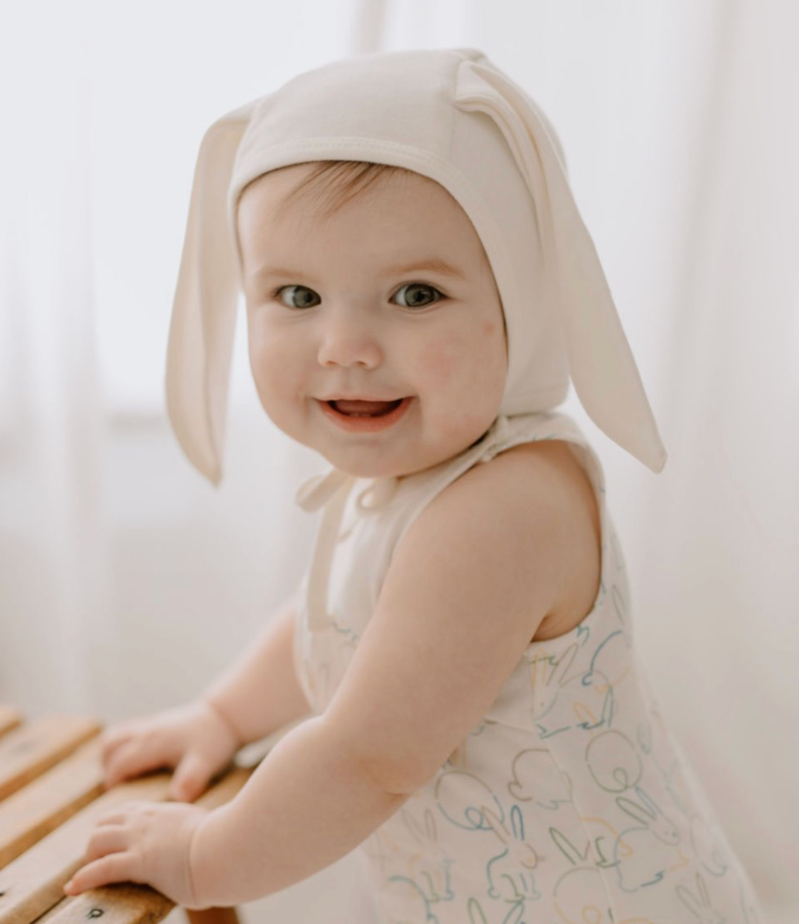 finn + emma Organic Cotton Baby Bunny Ears Bonnet