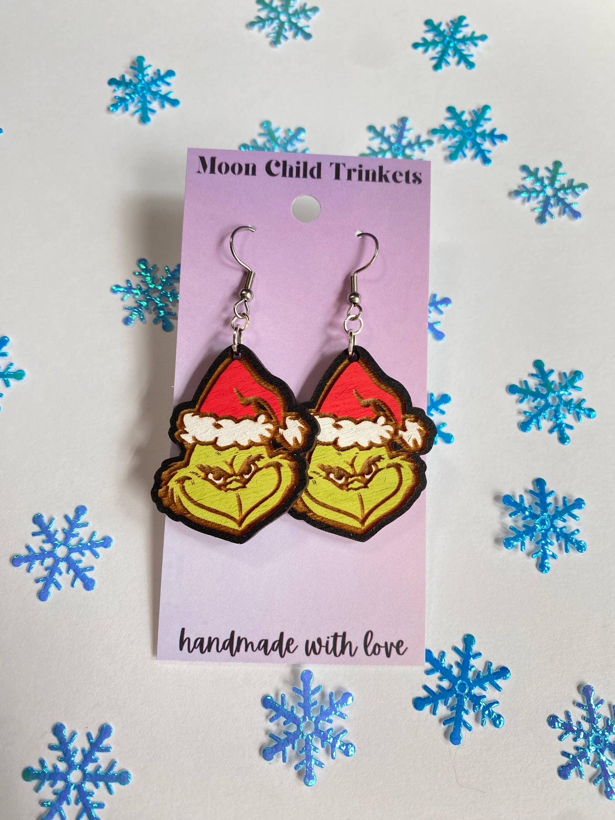 Christmas Mean One Hand Painted Wood Earrings