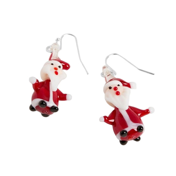 Blown Glass Santa Earrings - Red