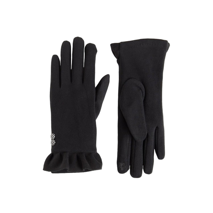 Houndstooth Button Touchscreen Gloves - Black