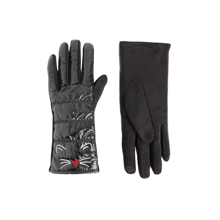 Cat Face Puffer Touchscreen Gloves - Black