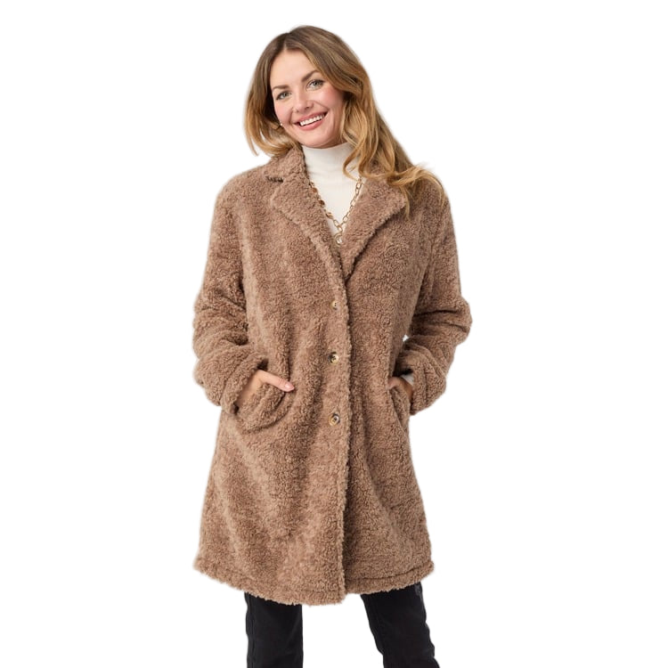 Isabella Button Front Coat - Mushroom S/M