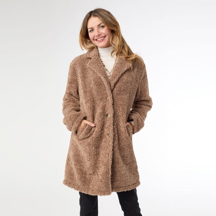 Isabella Button Front Coat - Mushroom L/XL
