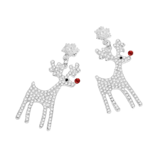 Whispers Holiday Rudolf Reindeer Earrings - Silver