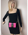 Prada City Calf Cahier Pink Black Leather Crossbody Belt Bag