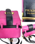 Prada City Calf Cahier Pink Black Leather Crossbody Belt Bag
