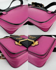 Prada City Calf Cahier Pink Black Leather Crossbody Belt Bag