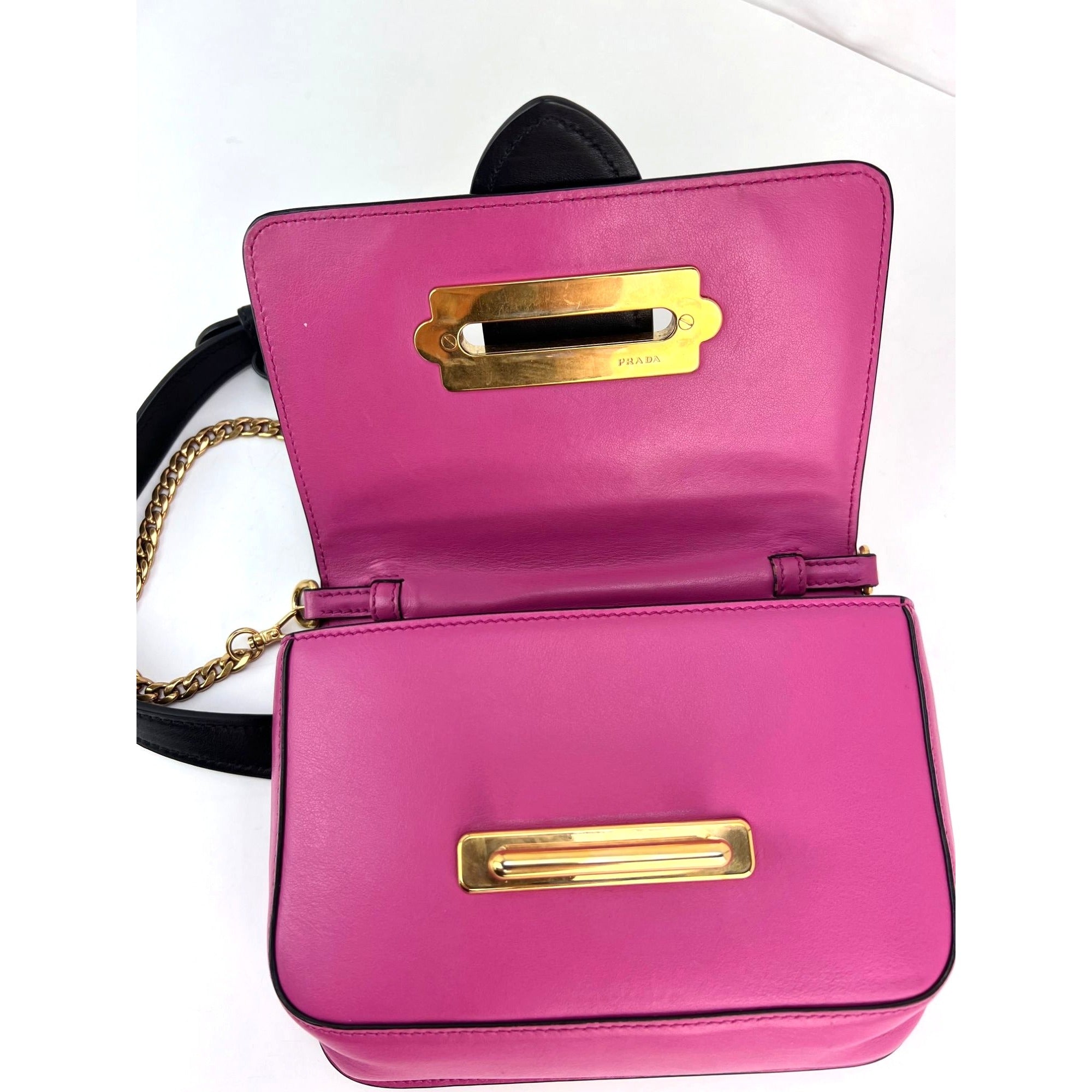 Prada City Calf Cahier Pink Black Leather Crossbody Belt Bag