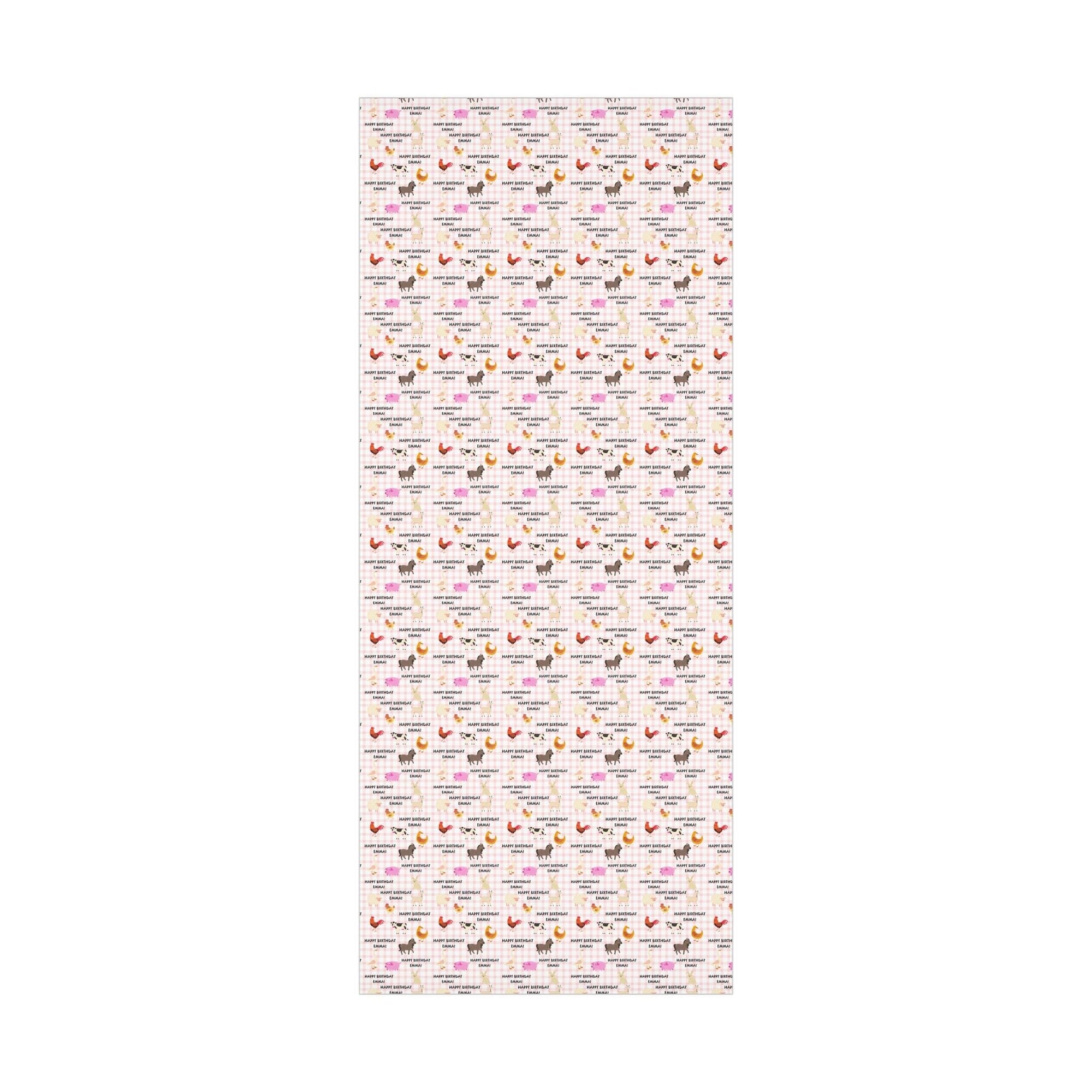 Farm Animal Gingham Personalized Birthday Wrapping Paper