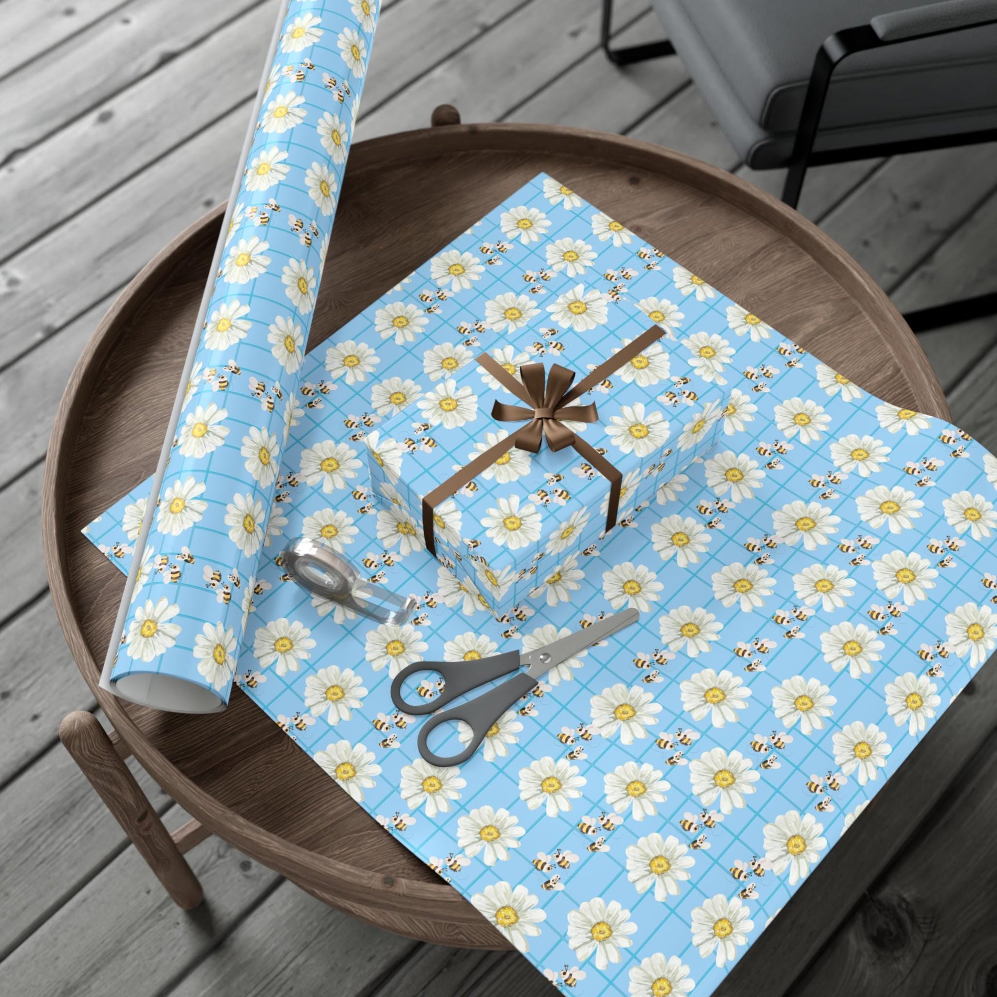 Bumblebees and Daisies Wrapping Paper