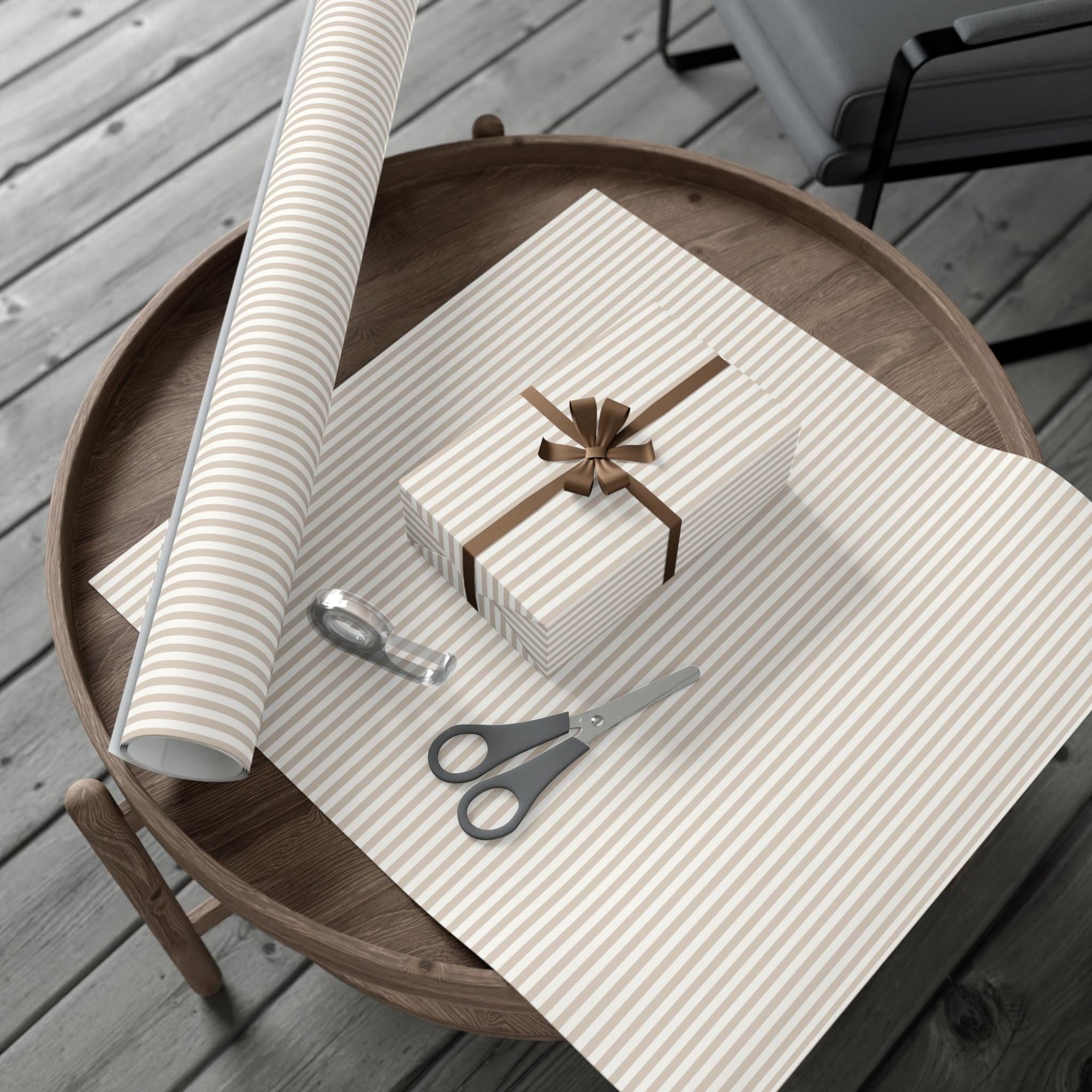Beige Neutral Striped Holiday Wrapping Paper