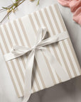 Beige Neutral Striped Holiday Wrapping Paper