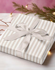 Beige Neutral Striped Holiday Wrapping Paper