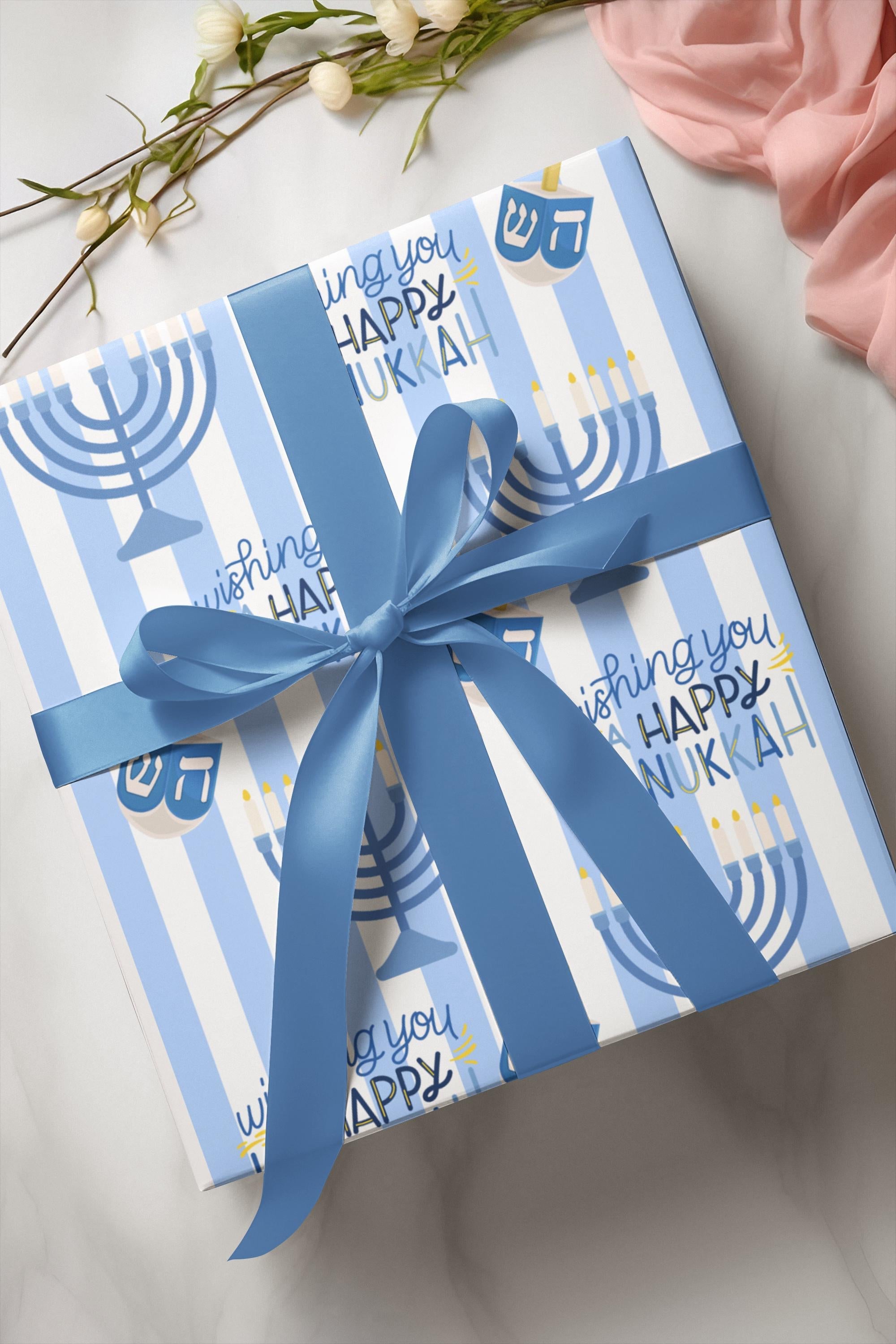 Hanukkah Wrapping Paper with Dreidel &amp; Menorah