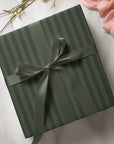 Dark Green Striped Holiday Wrapping Paper
