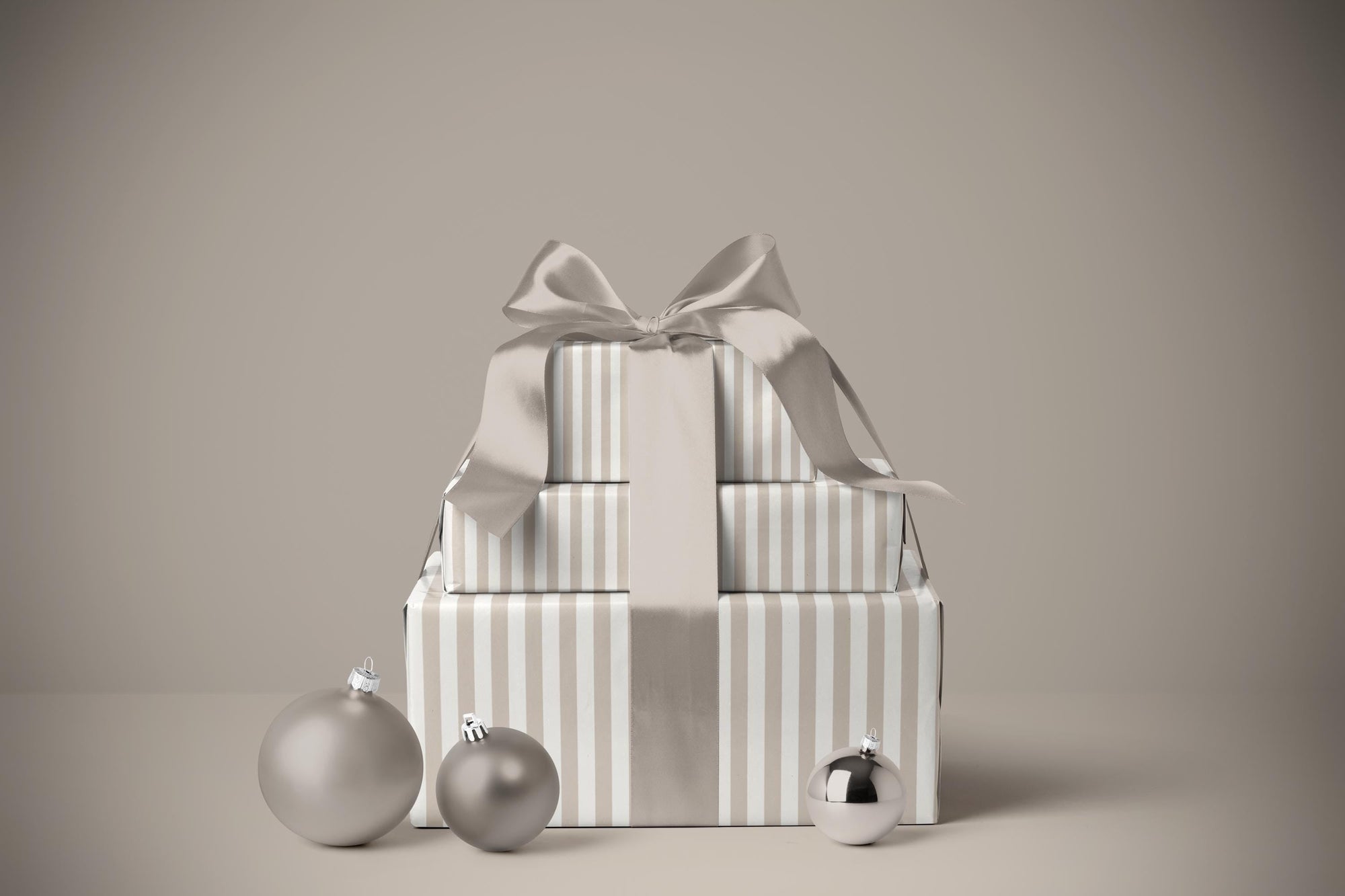 Beige Neutral Striped Holiday Wrapping Paper
