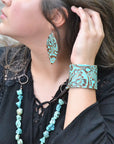**Leather Oval Earrings Cowboy Turquoise 203a