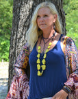 Blue Lapis Double Strand Lariat Necklace with Copper Feather 244z