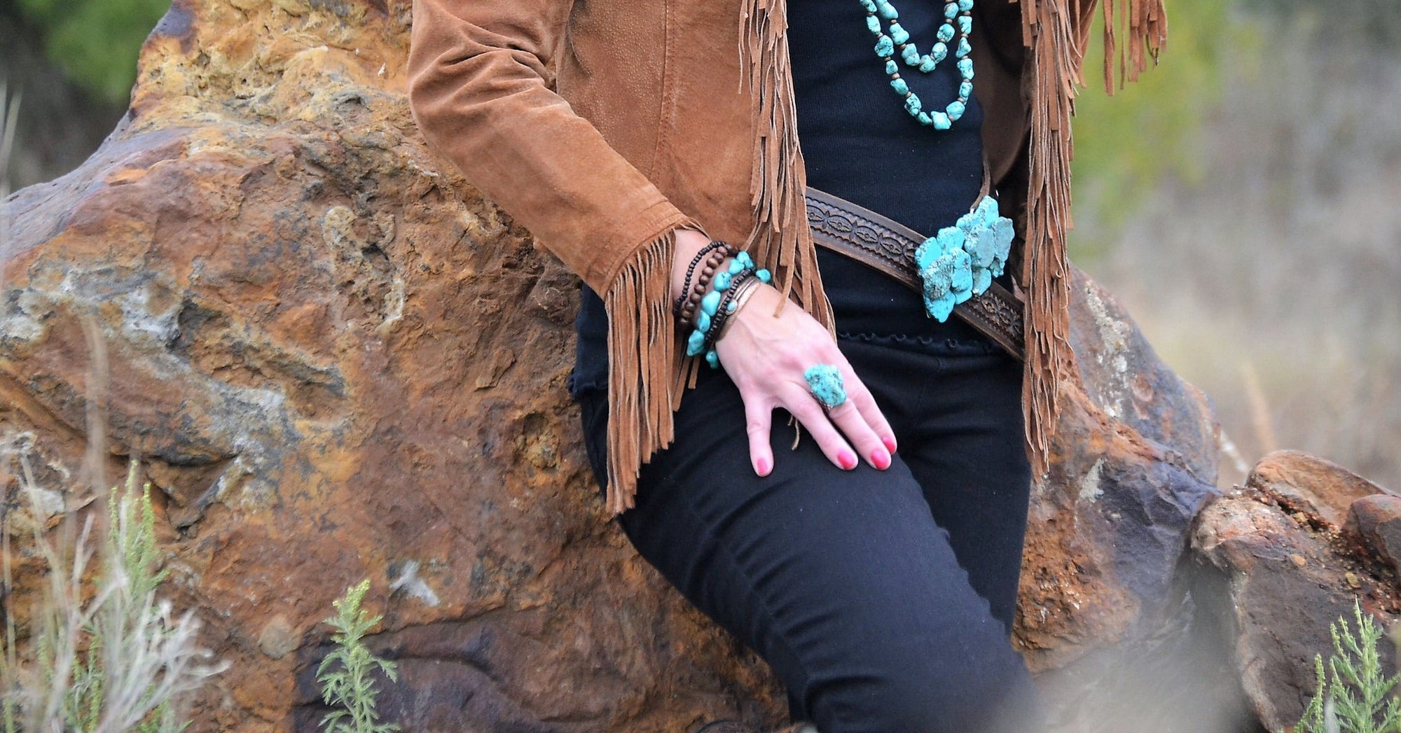 Turquoise Chunk on Cuff Ring  012o