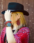 **Molten Metal Leather INDIAN HEADDRESS Cuff Bracelet 069K