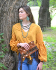 **Leather Teardrop Earrings in Cowboy Turquoise 203b