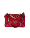Chanel 19 Large Quilted Goatskin Silver and Gold Red Flap Bag