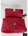 Chanel 19 Large Quilted Goatskin Silver and Gold Red Flap Bag