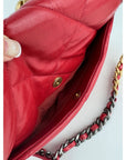 Chanel 19 Large Quilted Goatskin Silver and Gold Red Flap Bag