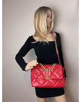 Chanel 19 Large Quilted Goatskin Silver and Gold Red Flap Bag