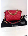 Chanel 19 Large Quilted Goatskin Silver and Gold Red Flap Bag