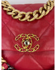 Chanel 19 Large Quilted Goatskin Silver and Gold Red Flap Bag