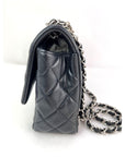 Chanel Quilted Lambskin Valentine Crystal Charms Medium Single Flap Black Bag