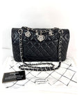 Chanel Quilted Lambskin Valentine Crystal Charms Medium Single Flap Black Bag